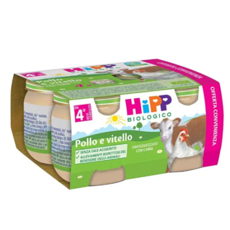 Hipp bio omogeneizzato pollo e vitello 4 pezzi da 80 g