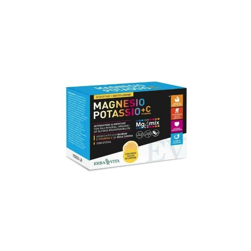 Magnesio potassio +c vitamina gusto limone 20 bustine da 3,8g