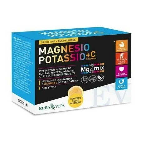 Magnesio potassio +c vitamina gusto limone 20 bustine da 3,8g
