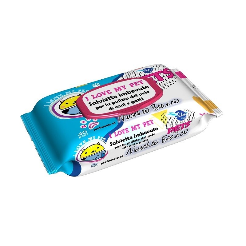 A+cure i love my pet salviette pop-up muschio bianco 40 pezzi ricarica