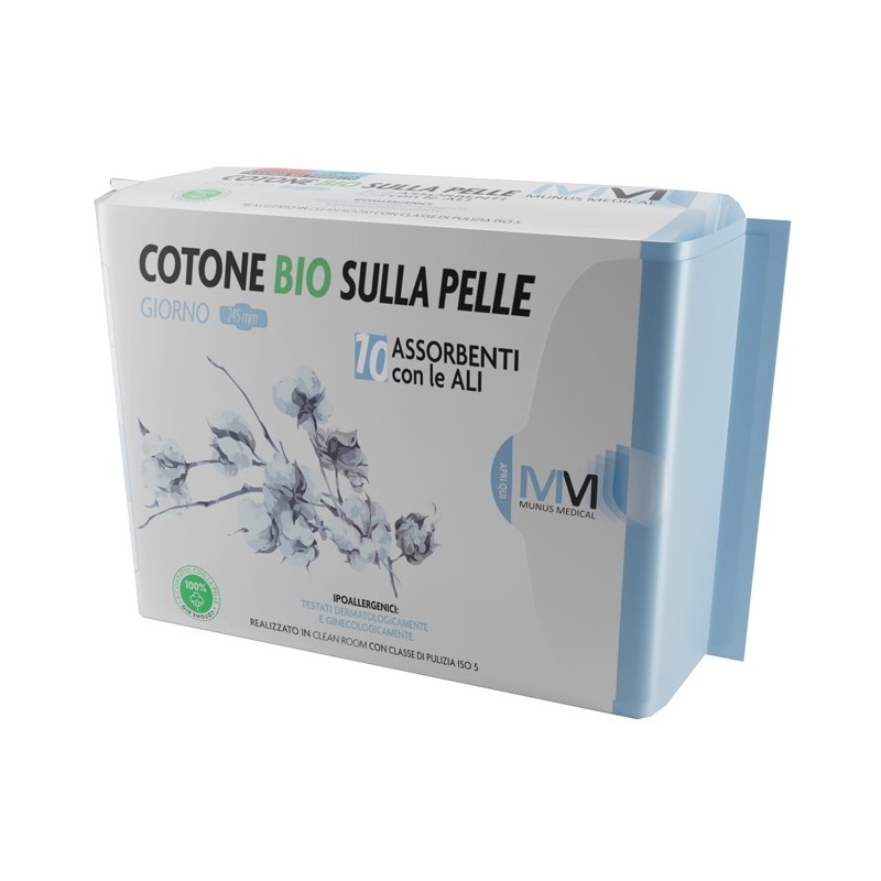 Munus medical assorbente giorno con ali cotone bio sulla pelle 245 mm 10 pezzi