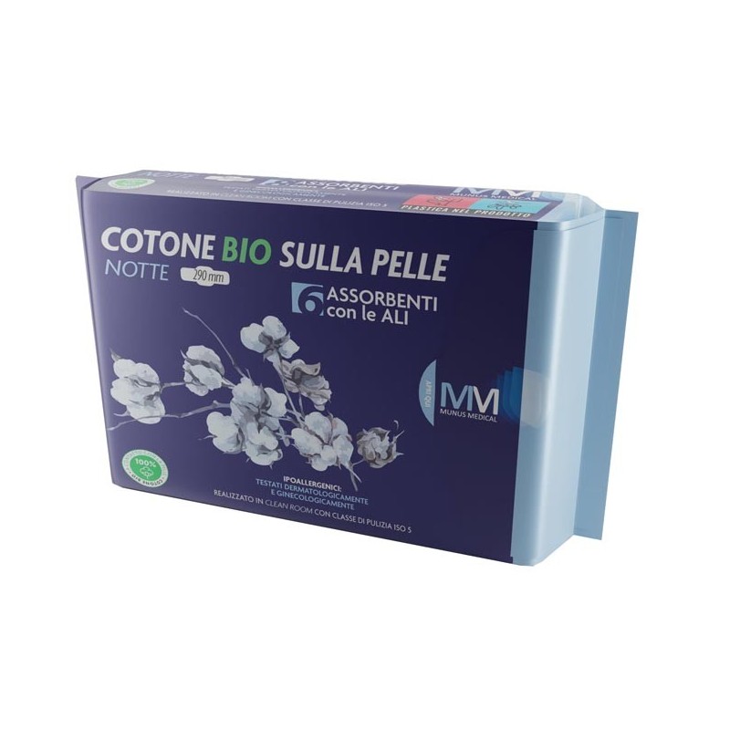 Munus medical assorbente notte con ali cotone bio sulla pelle 290 mm 6 pezzi