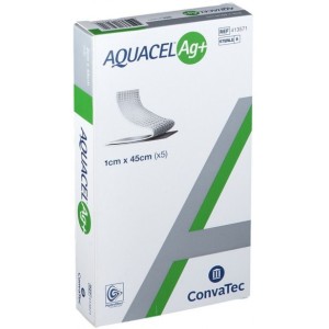 Medicazione in hydrofiber e ioni argento intessuta in lyocell aquacel ag + extra 1x45cm 5 pezzi
