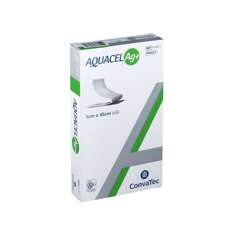 Medicazione in hydrofiber e ioni argento intessuta in lyocell aquacel ag + extra 1x45cm 5 pezzi