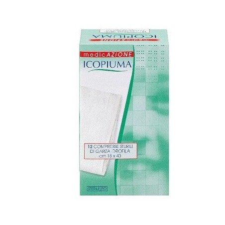 Garza compressa idrofila in cotone piegata sterile icopiumasenza filo di bario titolo 12/8 misura 18x40 cm in busta singola 12 p
