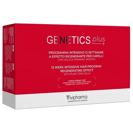 Genetics plus programma intensivo 12 settimane a effetto rigenerante per capelli con cellule staminali vegetali 14 fiale5 ml + 1