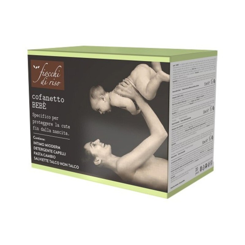 Fiocchi di riso cofanetto bebe' pasta cambio 15 ml + detergente corpo e capelli talco 50 ml + detergente intimo mioderm50 ml + 2