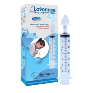 Lavonase irrigazione nasale non sterile siringa 60 ml + luer-lock con cappuccio + ugello nasale con raccordo luer-lock +perforat