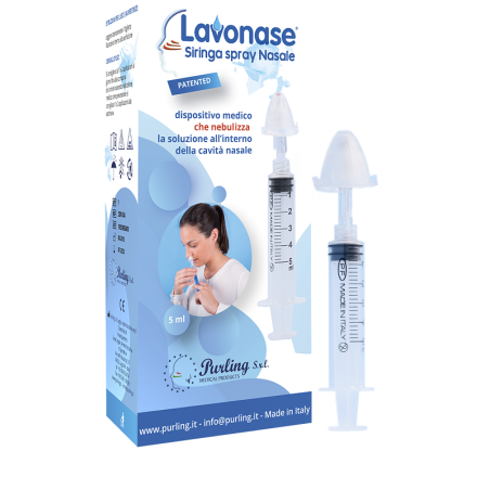 Lavonase siringa spray nasale non sterile 5 ml luer-lock concappuccio + ugello nasale con raccordo luer-lock + perforatore con v