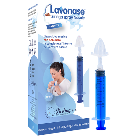 Lavonase siringa spray nasale non sterile 10 ml luer-lock con cappuccio + ugello nasale con raccordo luer-lock + perforatore con