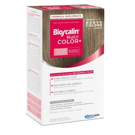 Bioscalin nutri color+ 7,01 biondo freddo crema colorante 40ml + rivelatore crema 60 ml + shampoo 12 ml + balsamo 12 ml+ guanti 
