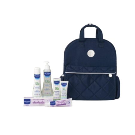Mustela zaino borsa 2024 1 mustela detergente delicato 200 ml + 1 pasta cambio 50 ml + 1 fluido s/r 300 ml + 1 hydra bebe' crema