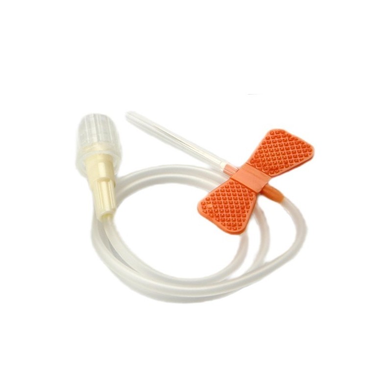 Ago butterfly standard winged set gauge 25 0,5x19 mm con alette guida cannula di raccordo volume 0,45 ml arancio Ago butterfly standard winged set gauge 25 0,5x19 mm con alette guida cannula di raccordo volume 0,45 ml arancio