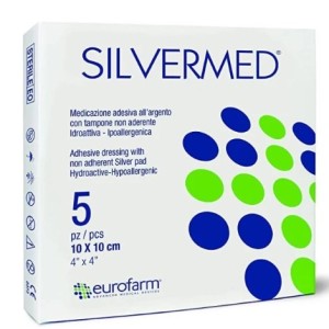 Medicazione sterile a base di argento senza bordo adesivo silvermed sb ag 10x10cm 5 pezzi