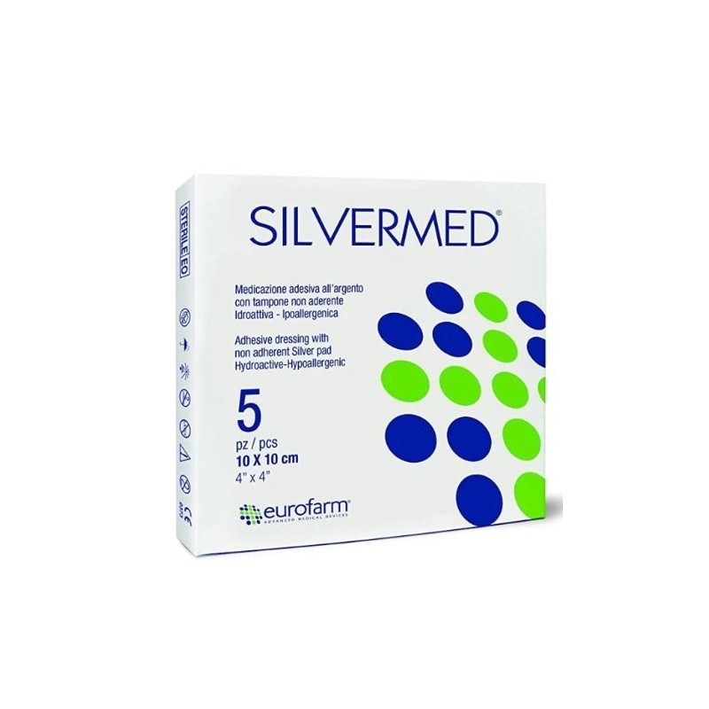 Medicazione sterile a base di argento senza bordo adesivo silvermed sb ag 10x10cm 5 pezzi