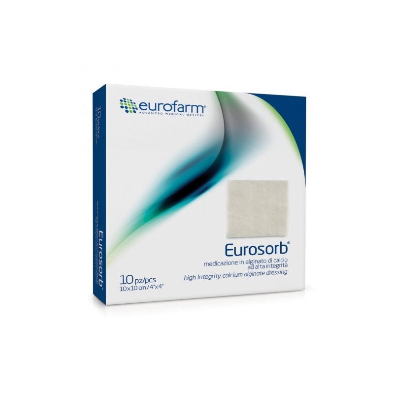 Medicazione di alginato di calcio in compressa di garza misura 10x10cm eurosorb 10 pezzi