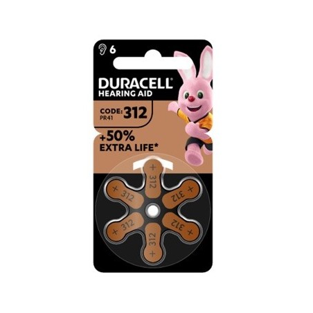 Duracell easy tab 312 marrone batteria per apparecchio acustico 6 pezzi