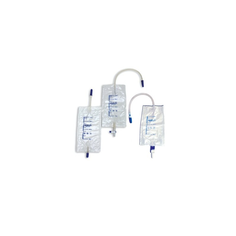 Sacca raccolta urina da gamba securdrain via' con valvola antireflusso e rubinetto di scarico tubo 10cm raccordo universale dopp