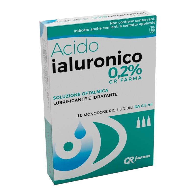 Soluzione oftalmica lubrificante e idratante acido ialuronico 0,2% 10 monodose richiudibili da 0,5 ml