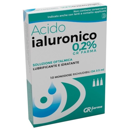 Soluzione oftalmica lubrificante e idratante acido ialuronico 0,2% 10 monodose richiudibili da 0,5 ml