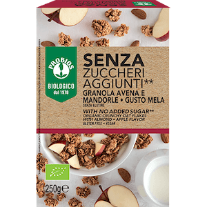 Probios granola senza zuccheri aggiunti avena e mandorla e mela senza glutine 250 g