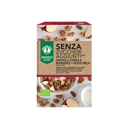 Probios granola senza zuccheri aggiunti avena e mandorla e mela senza glutine 250 g