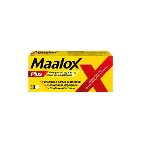 Maalox plus 30 compresse mast 200 mg + 200 mg + 25 mg Maalox plus 30 compresse mast 200 mg + 200 mg + 25 mg