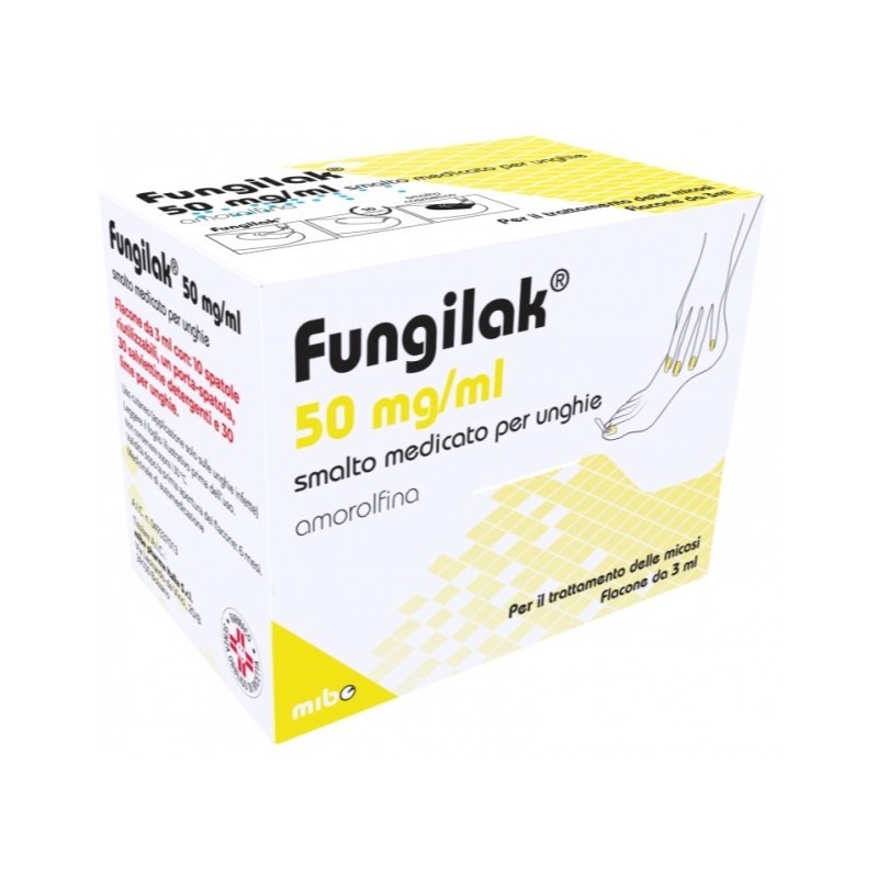 Fungilak smalto unghie 1 flacone 3 ml 50 mg/ml + 10 spatoleriutilizzabili + 1 porta spatola + 30 salviettine detergenti+ 30 lime