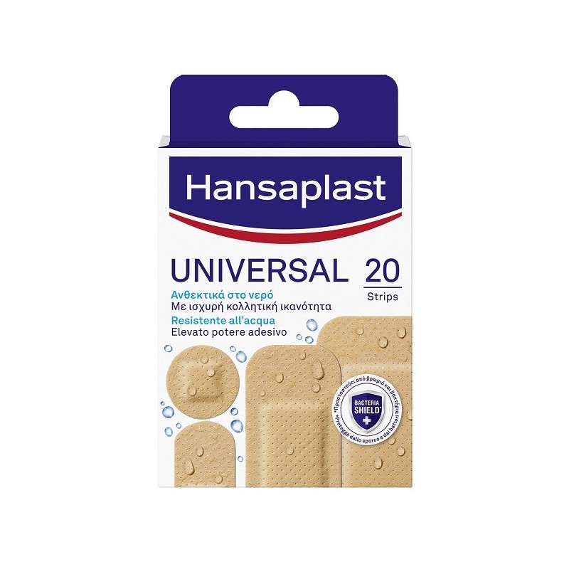 Cerotto hansaplast universal resistente all'acqua 4 forme assortite 20 pezzi