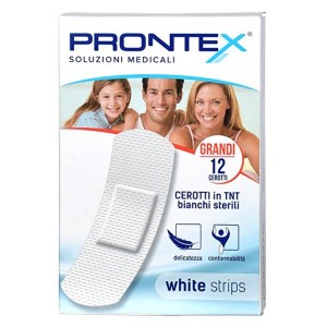 Cerotto prontex white strips in tessuto non tessuto bianco sterile scatola 12 cerotti grandi