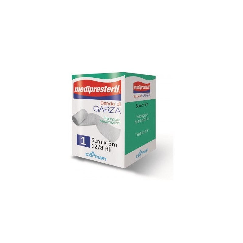 Benda di garza medipresteril 12/8 fu m5x5cm 12/8 fili Benda di garza medipresteril 12/8 fu m5x5cm 12/8 fili