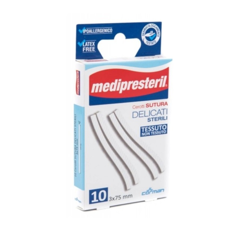 Cerotto per sutura medipresteril delicato tnt 3x75mm 10 pezzi
