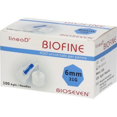 Ago per penna da insulina linea d biofine gauge 31 lunghezza6 mm 100 pezzi