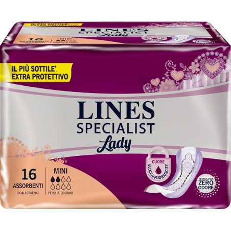 Assorbenti per incontinenza lines specialist lady mini 16 pezzi