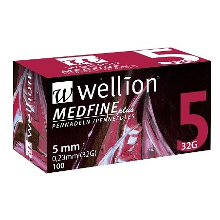 Ago per penna da insulina wellion medfine plus 5 32 gauge lunghezza 5 mm 100 pezzi