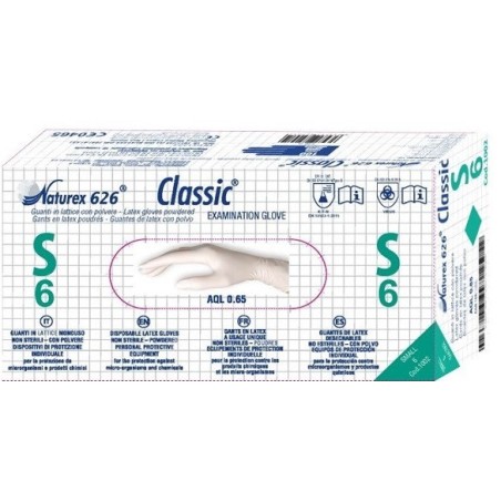 Guanto in lattice monouso non sterile con polvere naturex 626 classic misura medium 100 pezzi