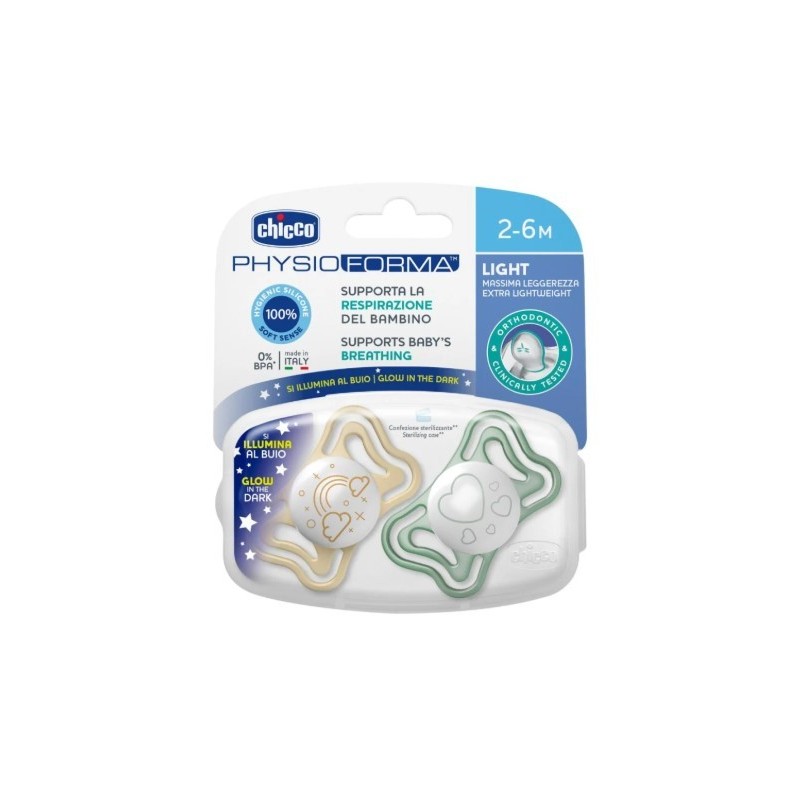 Chicco succhietto light lumi silicone 2-6m 2 pezzi