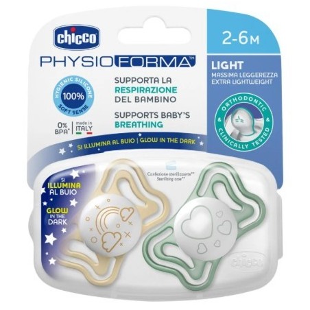 Chicco succhietto light lumi silicone 2-6m 2 pezzi