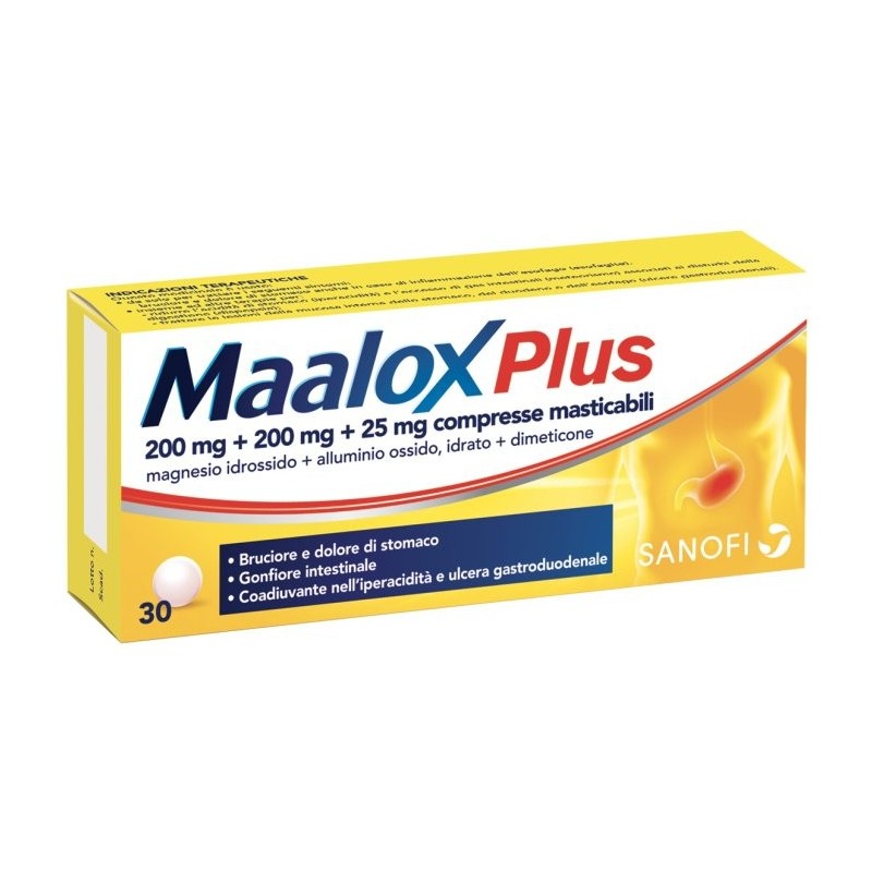 Maalox plus 30 compresse mast 200 mg + 200 mg + 25 mg Maalox plus 30 compresse mast 200 mg + 200 mg + 25 mg