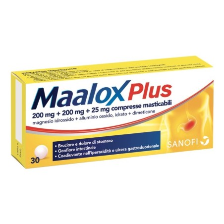 Maalox plus 30 compresse mast 200 mg + 200 mg + 25 mg Maalox plus 30 compresse mast 200 mg + 200 mg + 25 mg