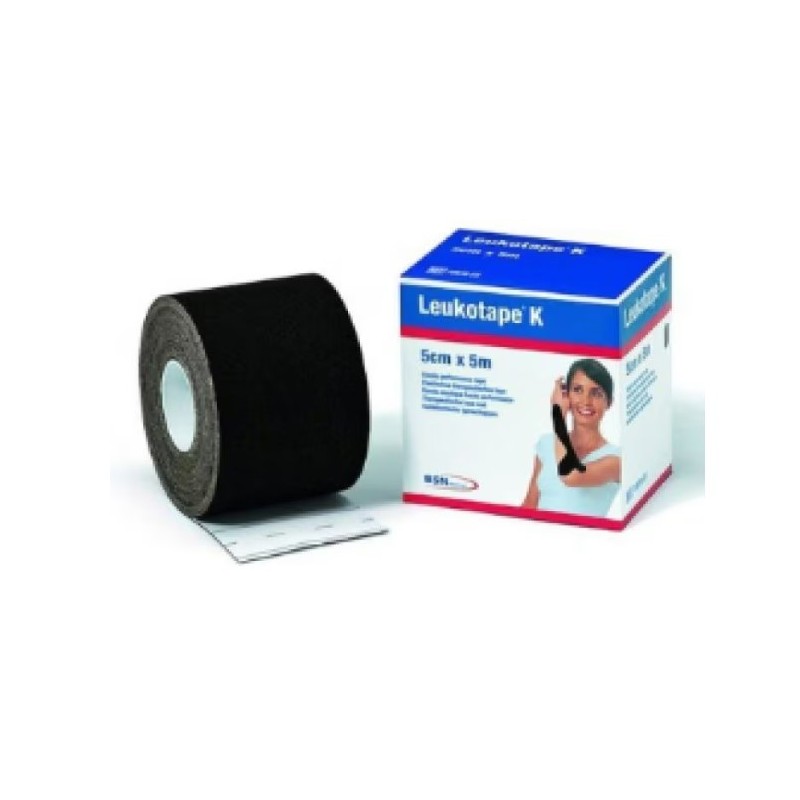 Benda adesiva actimove leukotape k taping fisioterapico larghezza 5 cm lunghezza 5 m colore nero in rotolo