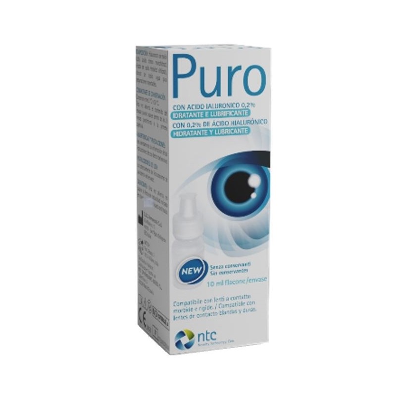 Soluzione sterile per uso oftalmico puro idratante e lubrificante 0,2% acido ialuronico senza conservanti 10 ml