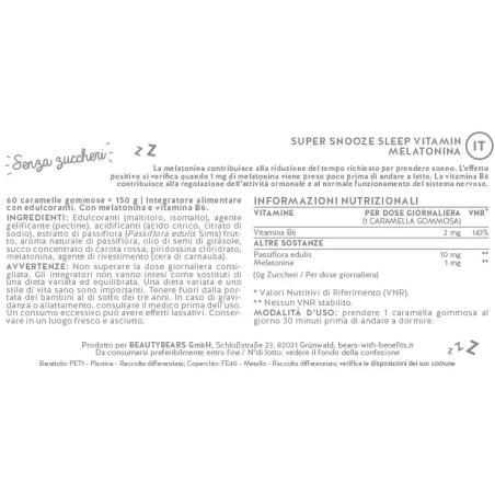 Super snooze sleep vitamin with melatonin sugarfree 45 caramelle gommose