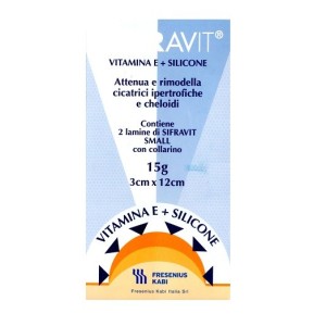 Placca in silicone e vitamina e sifravit dimensioni 3x12cm.indicata nel trattamento di cheloidi e cicatrici ipertrofiche consegu