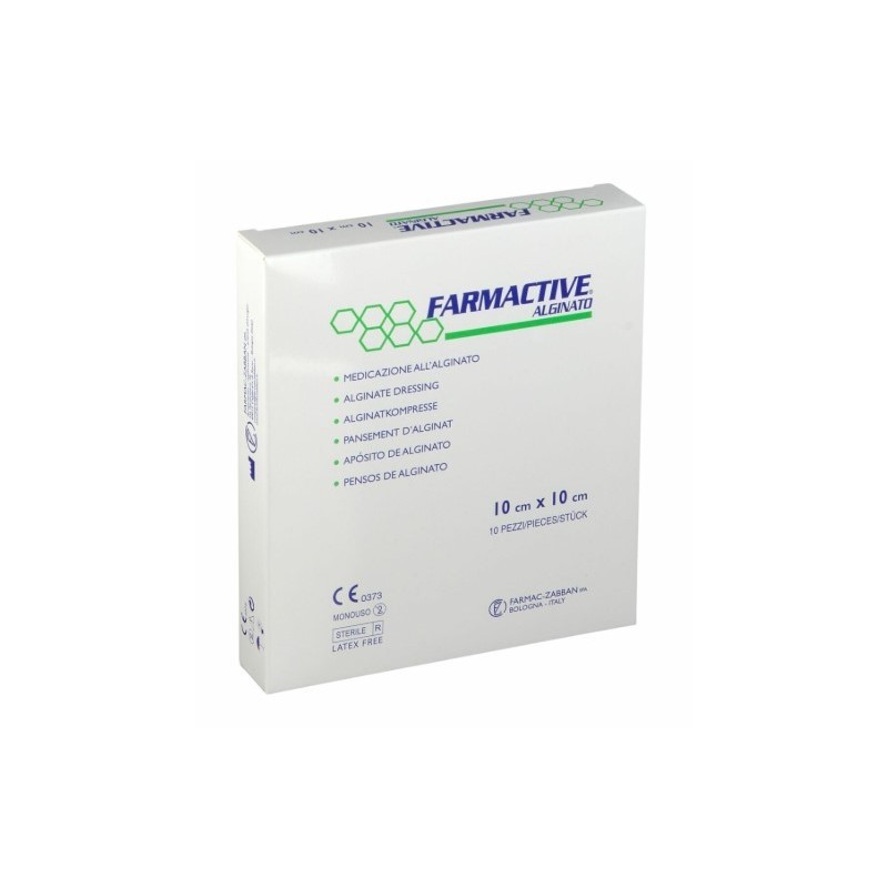 Medicazione in alginato calcico sterile farmactive dimensioni 10x10cm 10 pezzi