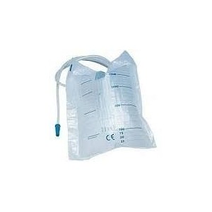 Sacca raccolta urina da letto in pvc non sterile volume 2 litri tubo lunghezza 130 cm con scarico e valvola antireflusso