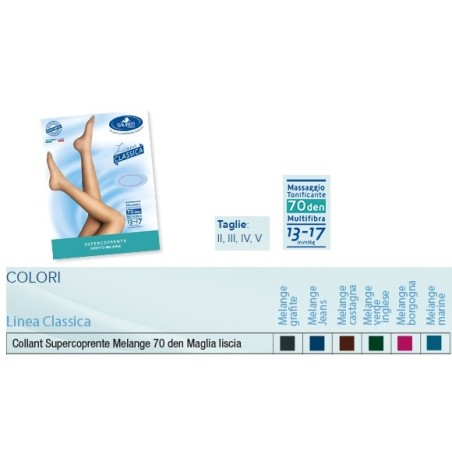 Sauber collant 70 denari super coprente maglia liscia melange grafite 4 linea classica
