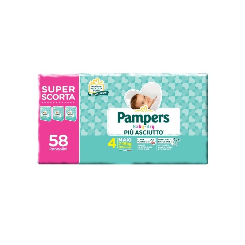 Pampers baby dry trio dwct maxi 58 pezzi