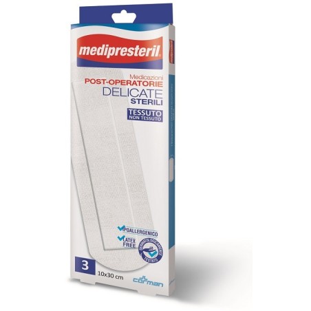 Medicazione post operatoria medipreseteril delicata tnt 10x30cm 3 pezzi