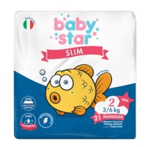 Pannolini babystar slim 3/6kg taglia 2 mini 21 pezzi